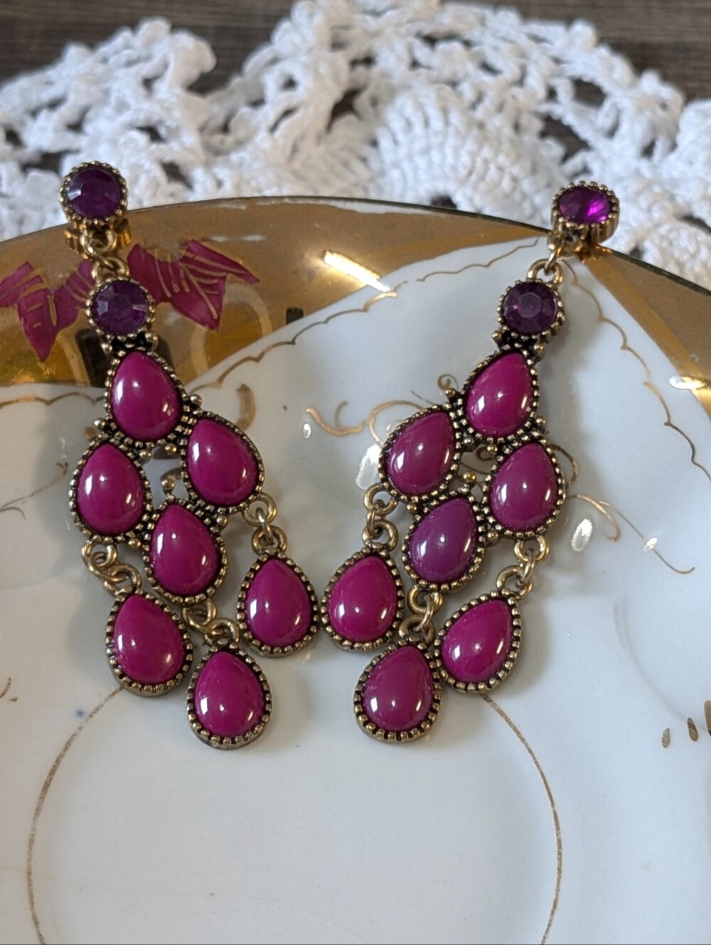 Silver-Tone Purple Teardrop Earrings